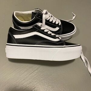Black Leather platform vans